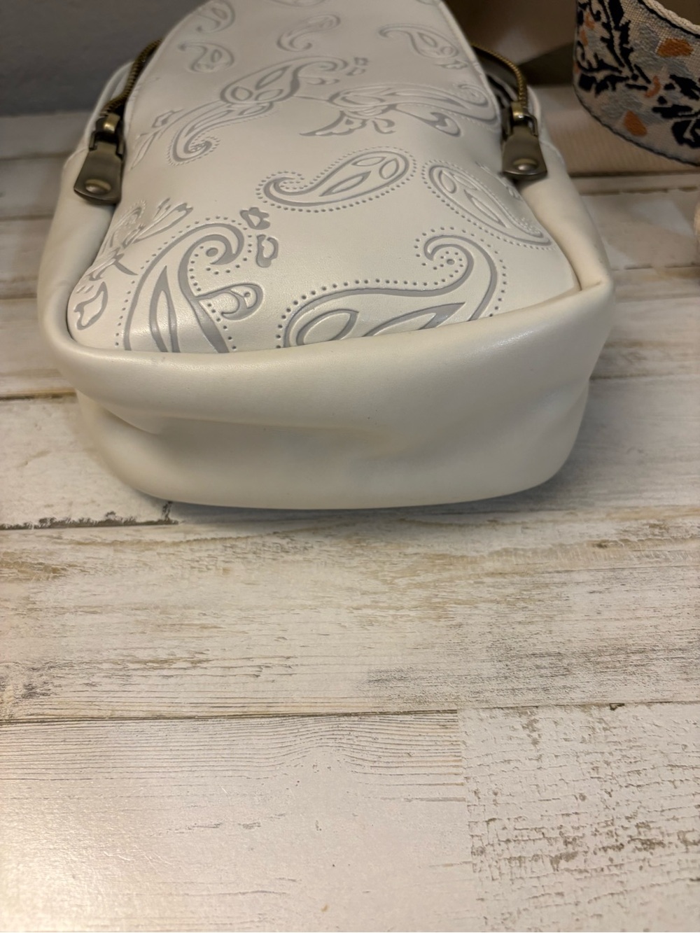 Cream Paisley Embossed Crossbody Sling Bag with Patterned Strap - Picture 6 of 7